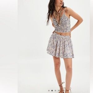 Free People Floral Two-Piece skirt tank top Set S/M New